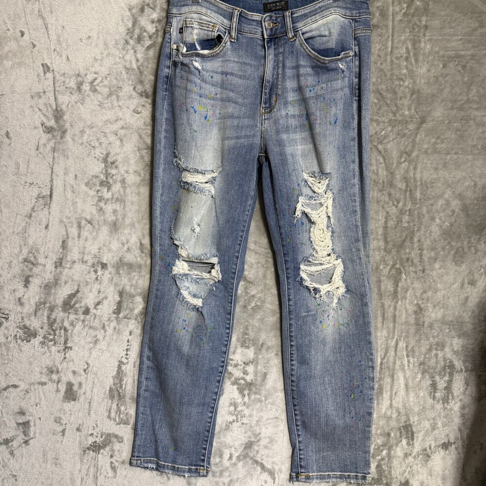 Judy Blue Boyfriend Fit Jeans Womens 16W Distressed Paint Splatter Stretch Denim